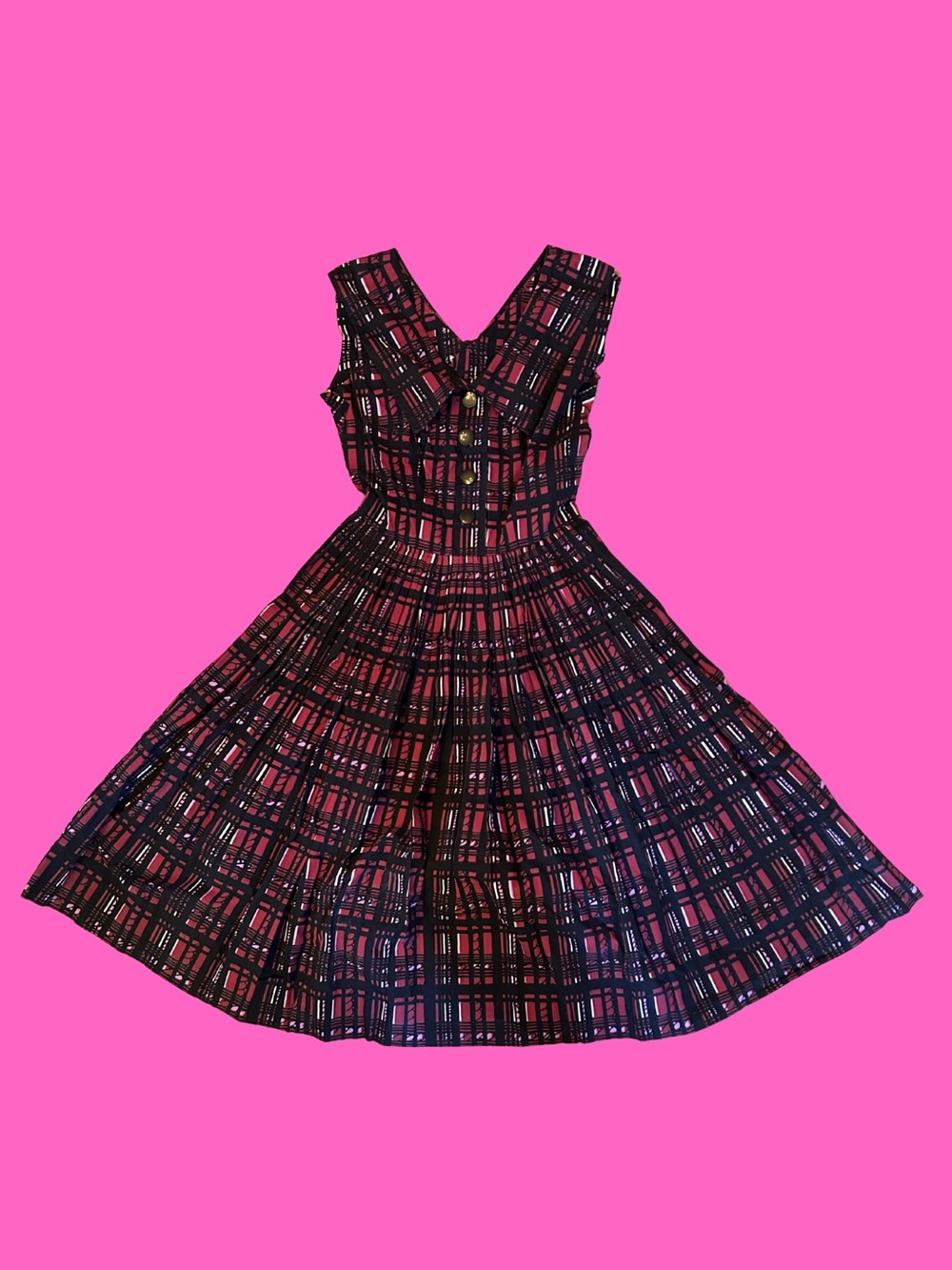 Vintage Black and Red Plaid Fit-and-Flare Dress